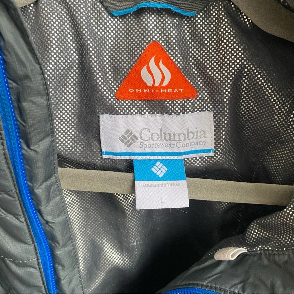 Columbia Omni Heat Kids Gray Puffer Vest with Blue Zipper L